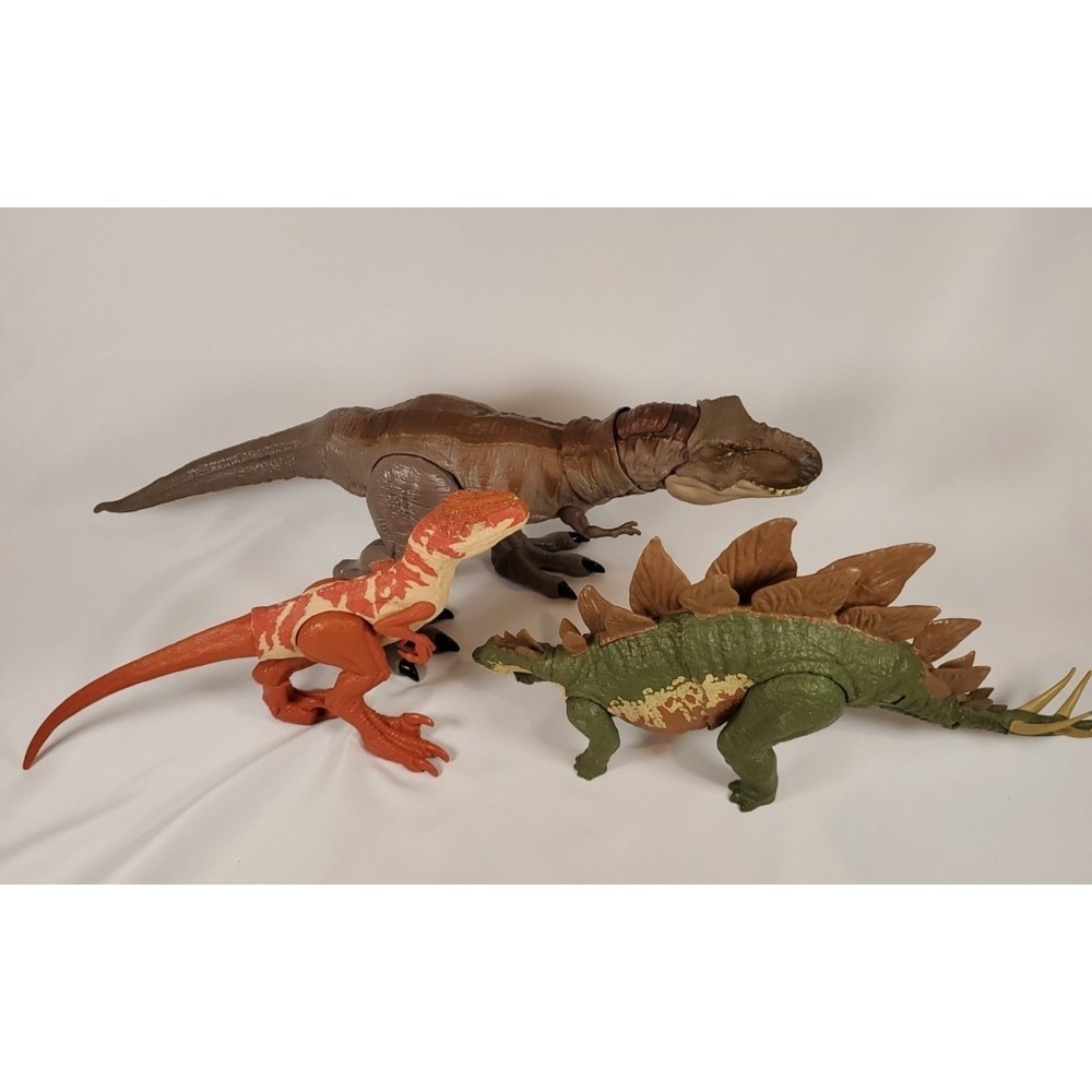 Lot of 3 Jurassic World Dinosaurs T-Rex(READ), Atrociraptor, Stegosaurus READ